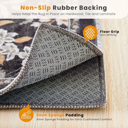 SameBed Washable 2x3 Entryway Area Rug, Vintage Kitchen Rug Black