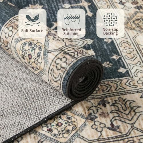 Rugxara Black Area Rugs 5x7 Washable Rug for Living Room Bedroom