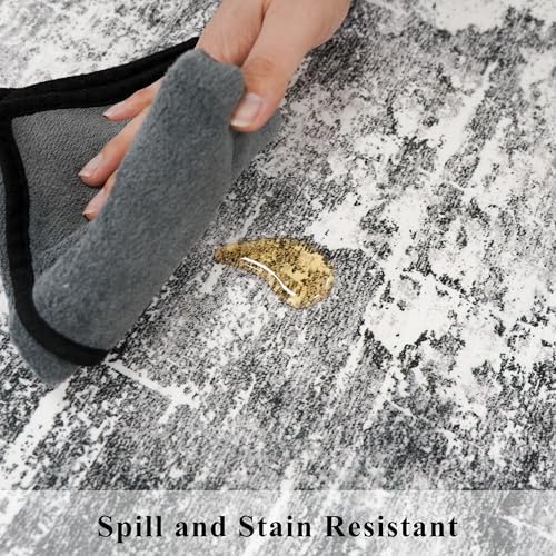 Abstract 2x4 Entryway Area Rugs: Washable Water Resistant Kitchen Rug Non-Slip Durable Doormat Ultra Soft Bedroom Beside Carpet Indoor Low Pile Floor Mat for Bathroom Stove Sink Area(2x4,Black/Grey)