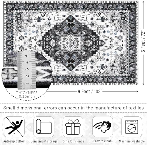 Amearea Vintage Design Area Rugs for Living Room, 6x9 Black Bedroom Rug