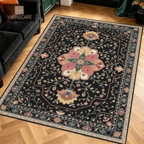 YARNSCAPE 4' x 6' Machine Washable Area Rug, Non-Slip Low-Pile Carpet