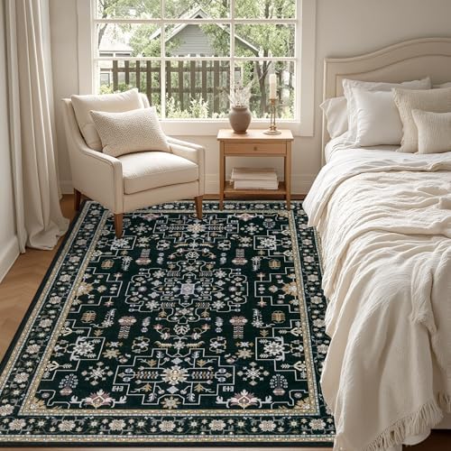4x6 Area Rugs Living Room: Washable Vintage Rug for Bedroom Black