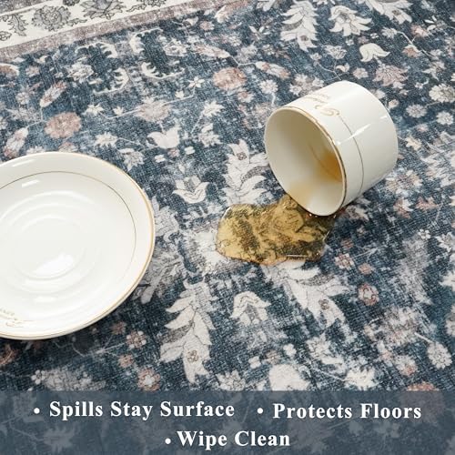 Kitchen Mats Set of 2 Washable Non-Slip – Soft Low Pile Boho Decorative Runner Rugs for Kitchen Floor, Sink & Stove, Kitchen Decor (Blue, 2x3+2x4)