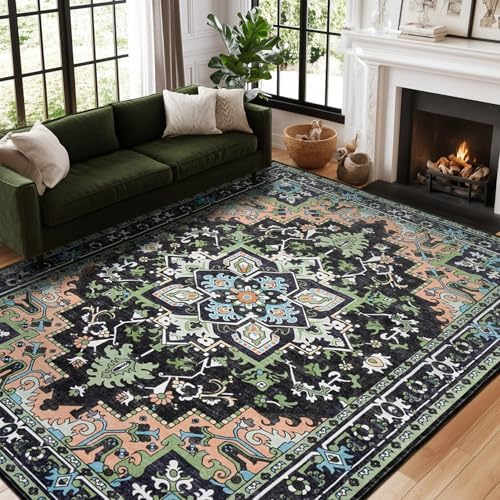 Lofus 9x12 Area Rug for Living Room Bedroom, Dark Green Washable Carpet