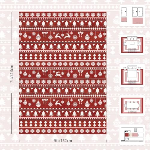 5x7 Christmas Holiday Area Rug, Washable Non‑Slip Low‑Pile Xmas Large Rugs for Living Room Bedroom Dining Room, Winter Indoor Christmas Home Decor(Red Sweater Bauble)