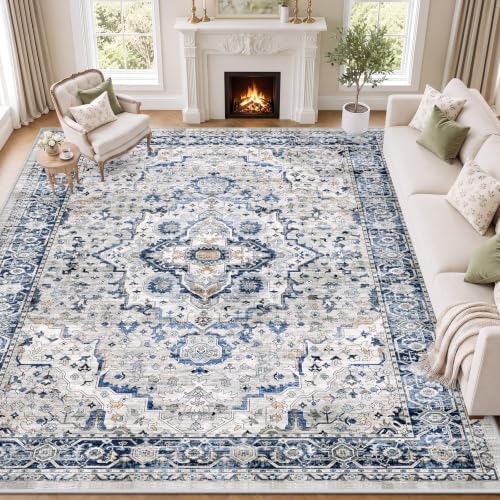 SameBed 8x10 Area Rug Living Room, Vintage Washable Carpet Light Blue