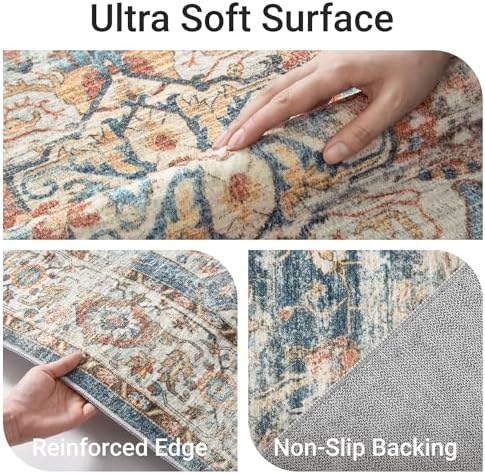 befbee 8x10 Area Rugs for Living Room, Washable Vintage Non Slip Rug Navy