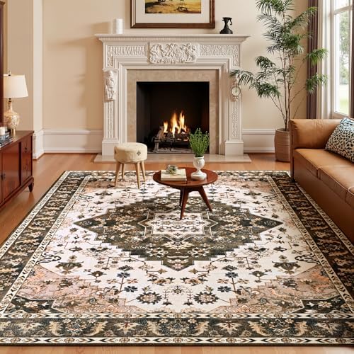 Amearea Vintage Design Area Rugs for Living Room, 4x6 Brown Bedroom Rug