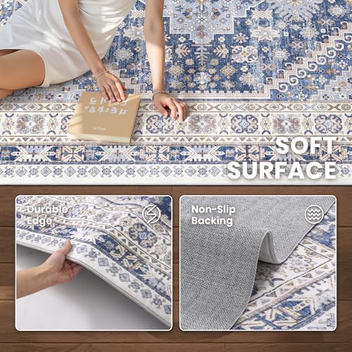 zesthome 3x5 Rug for Entryway,Washable Area Rug,Blue