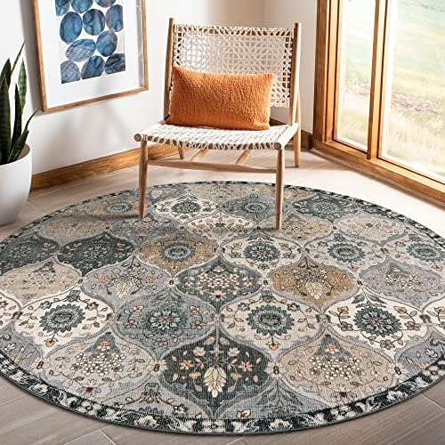 Lahome Moroccan Washable Round Rug 5ft, Soft Circle Rug for Dining Room