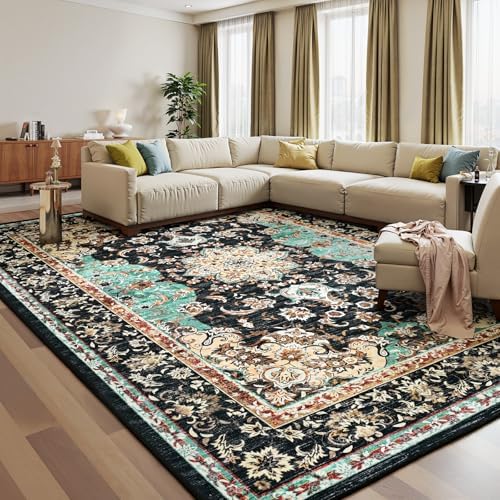 Amearea Vintage Design Area Rugs for Living Room Bedroom 6x9, Black/Green