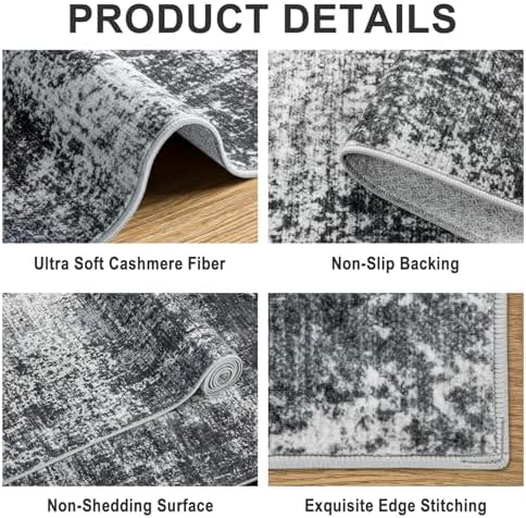 PLHXFR 10x14 Area Rug Living Room: Abstract Washable Carpet Dark Black