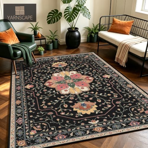 YARNSCAPE 4' x 6' Machine Washable Area Rug, Non-Slip Low-Pile Carpet