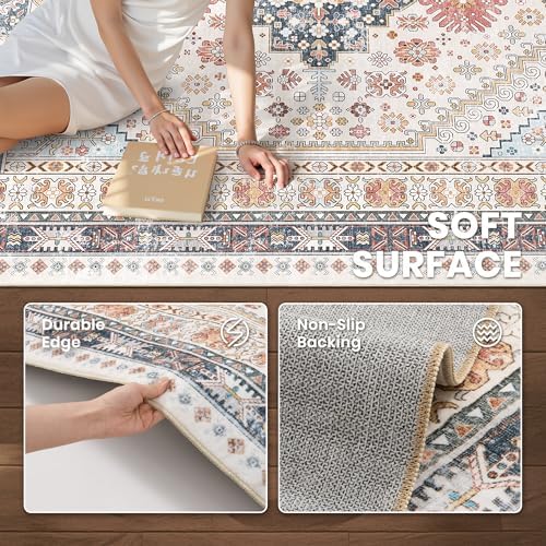 zesthome 10x12 Area Rugs for Living Room,Large Washable Rug,Blue Red