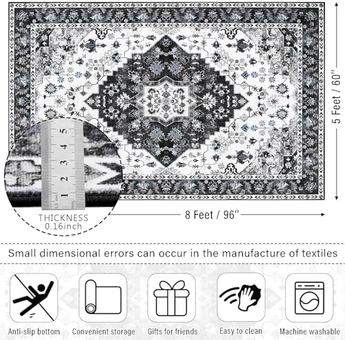 Amearea Vintage Design Area Rugs for Living Room, 5x8 Black Bedroom Rug