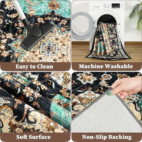 Amearea Vintage Design Area Rugs for Living Room Bedroom 6x9, Black/Green