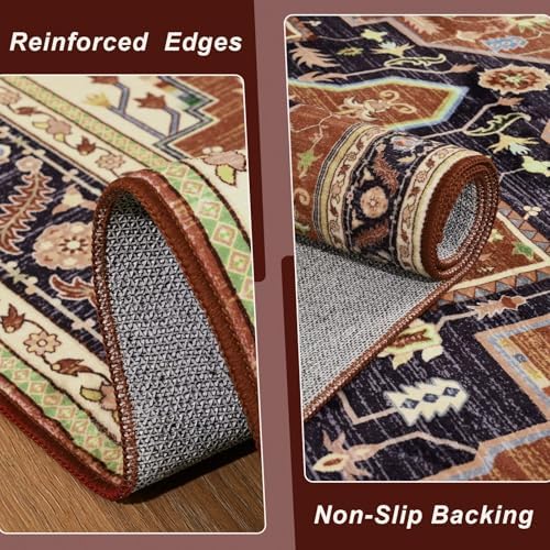 Macgace Washable Vintage Area Rug for Living Room, 5x7 Rugs Orange Red