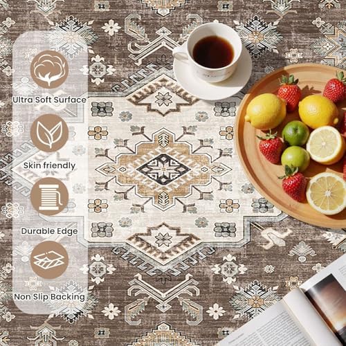 cotiled 3x5 Area Rug for Living Room, Washable, Traditional, Dark Brown