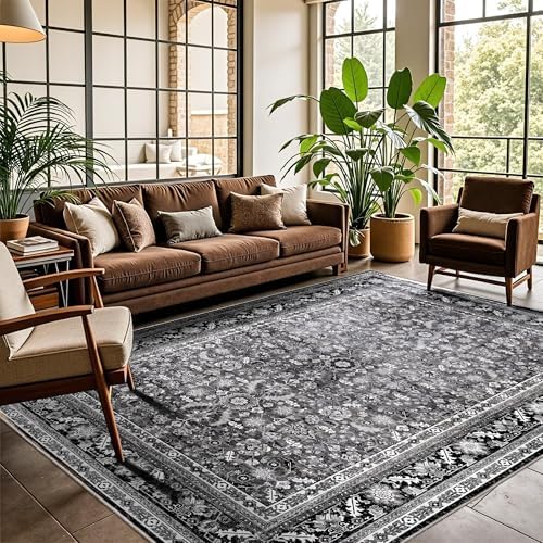 OPPODREAM Vintage Black Area Rugs 6x9, Washable Rug for Living Room