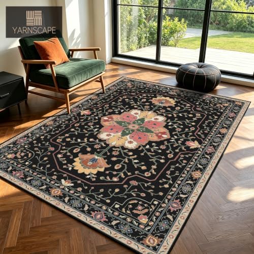 YARNSCAPE 4' x 6' Machine Washable Area Rug, Non-Slip Low-Pile Carpet