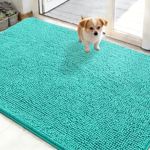 OLANLY Dog Door Mat for Muddy Paws 50x30, Super Absorbent Chenille Mud Mat