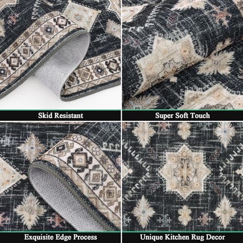 HEBE Boho Kitchen Rugs Set of 3, Non Slip Washable Kitchen Mats for Floor