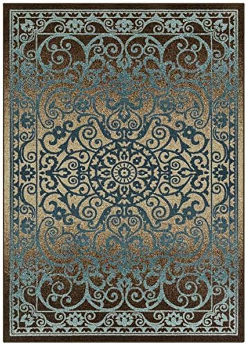 Maples Rugs Pelham Vintage Medallion Area Rugs, 5' x 7', Blue/Walnut