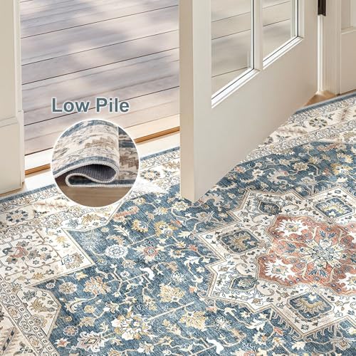 cotiled 2x3 Area Rug for Living Room, Washable, Traditional, Vintage Blue