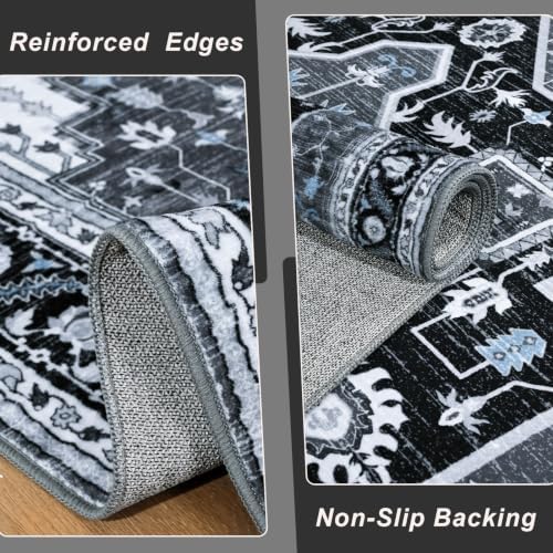 Macgace Washable Vintage Area Rug for Kitchen, 2x6 Black Runner Rugs