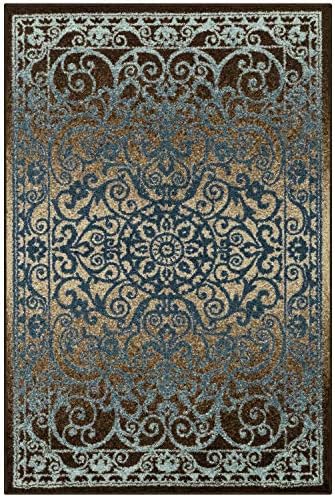 Maples Rugs Pelham Vintage Medallion Area Rugs, 3'4 x 5', Blue/Walnut
