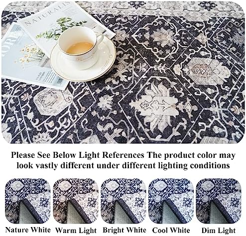 Washable Large 9x12 Area Rug: Indoor Oriental Living Room Carpet with Non Slip Backing Ultra Soft Low Pile Rugs for Bedroom Dining Room Distressed Stain Resistant Thin Floor Mat (9x12 Black)