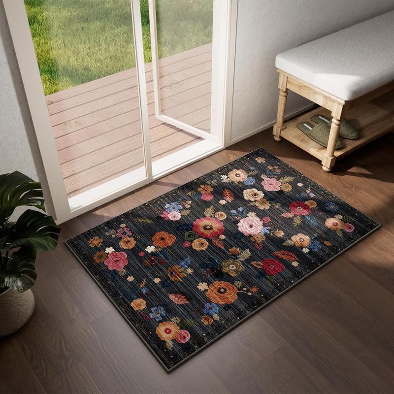 2x3 Washable Entryway Area Rug: Small Rug Non Slip Door Mat Indoor Entrance