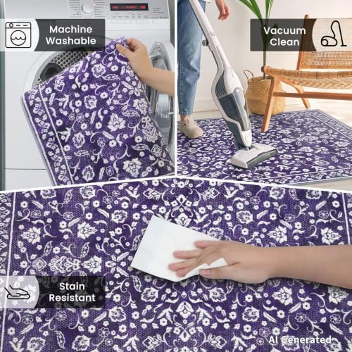 Vintage Washable Entryway Rug 2x3 Small Area Rug Non Slip Door Mat