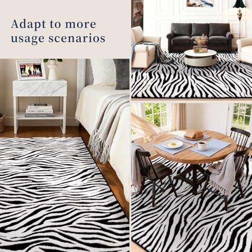 YIHOUSE Zebra Hallway Runner Rugs 2x8: Black and White Modern Washable Rug