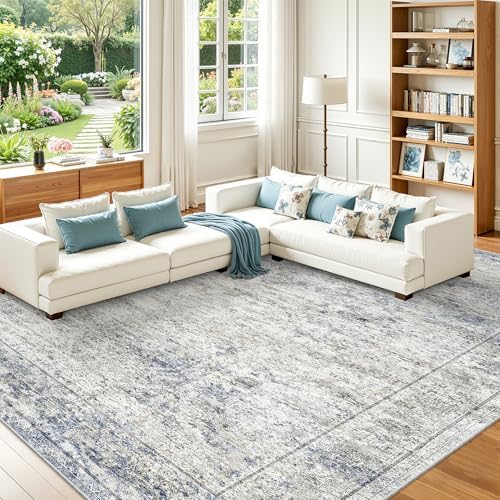 8x10 Area Rugs for Living Room,Large Washable Rug,Blue