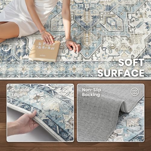 zesthome 5x7 Area Rugs for Living Room,Large Washable Rug,Blue
