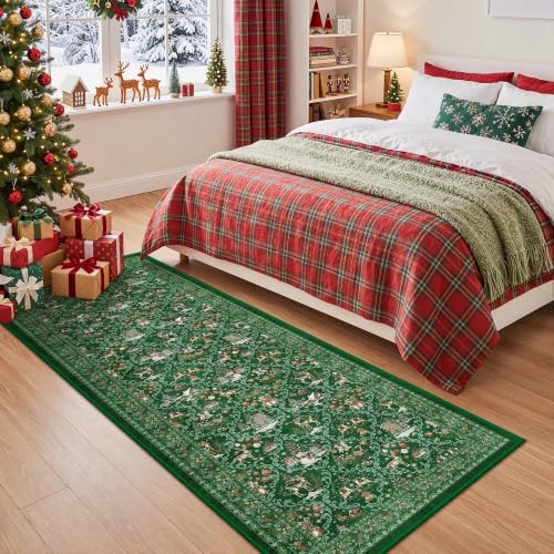 2x5 Christmas Runner Rug for Hallway,Washable Kitchen Rugs,Red