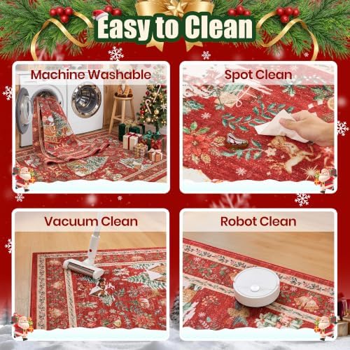 zesthome 3x5 Christmas Kitchen Rugs for Living Room, Red Washable Area Rug