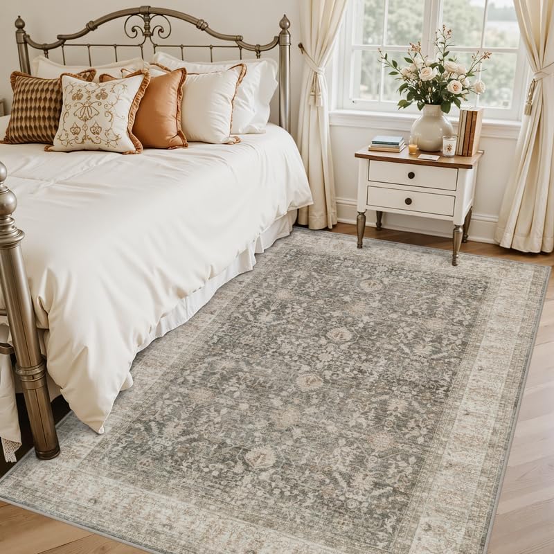 5x7 Area Rugs Living Room: Bedroom Washable Carpet Warm Taupe