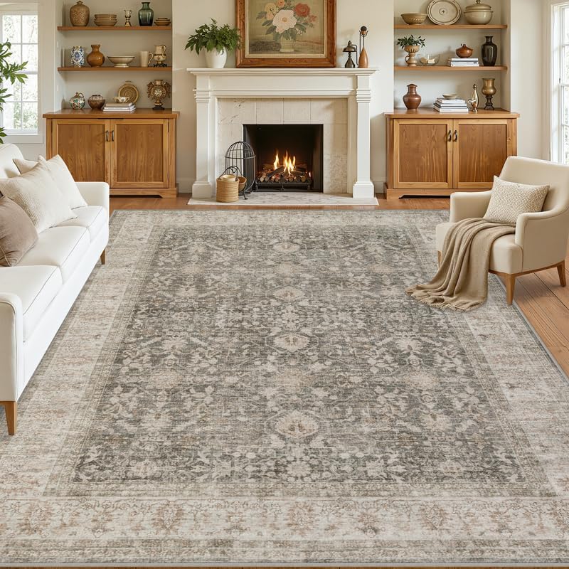 Area Rugs 9x12 Living Room: Bedroom Washable Carpet Warm Taupe