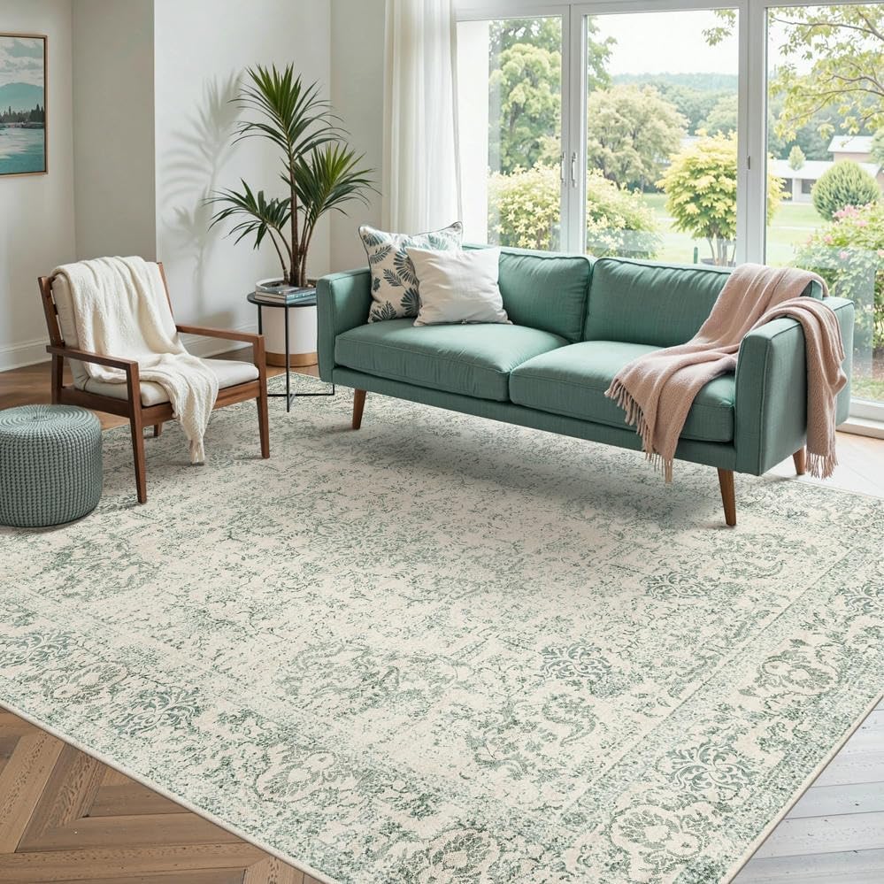 Rugxara 4x6 Vintage Boho Washable Rug for Bedroom(Green)