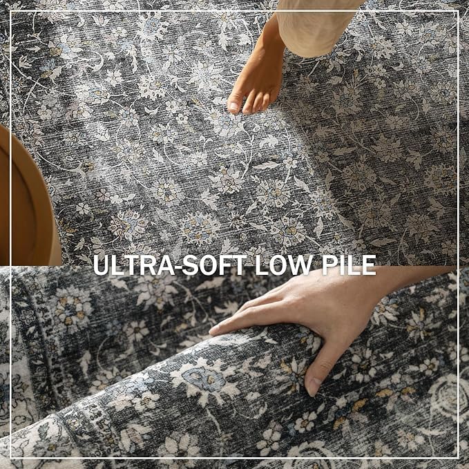 Machine Washable Rugs for Living Room: 6x9 Bedroom Rug Vintage Boho Area Rug Stain Resistant Non Slip Low Pile Lightweight Soft Carpets for Living Room Dining Room Kitchen Nursery Kids Room Farmhouse