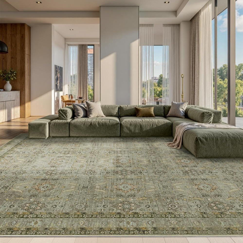 Rugxara 10x14 Area Rugs for Living Room Large Washable Rug, Olive Green