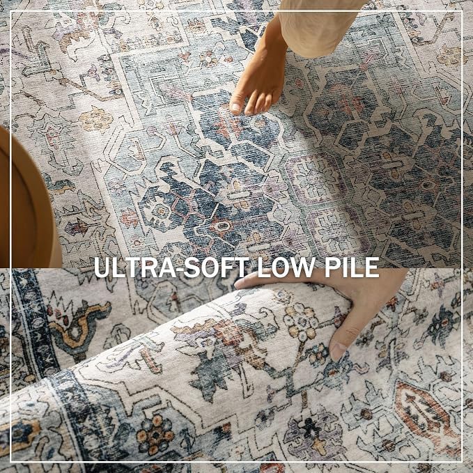 8x10 Area Rugs for Living Room: Washable Bedroom Rug Boho Vintage Rugs Stain Resistant Non Slip Low Pile Soft Lightweight Carpet for Kitchen Dining Room Farmhouse Nursery Kids Room Home Office