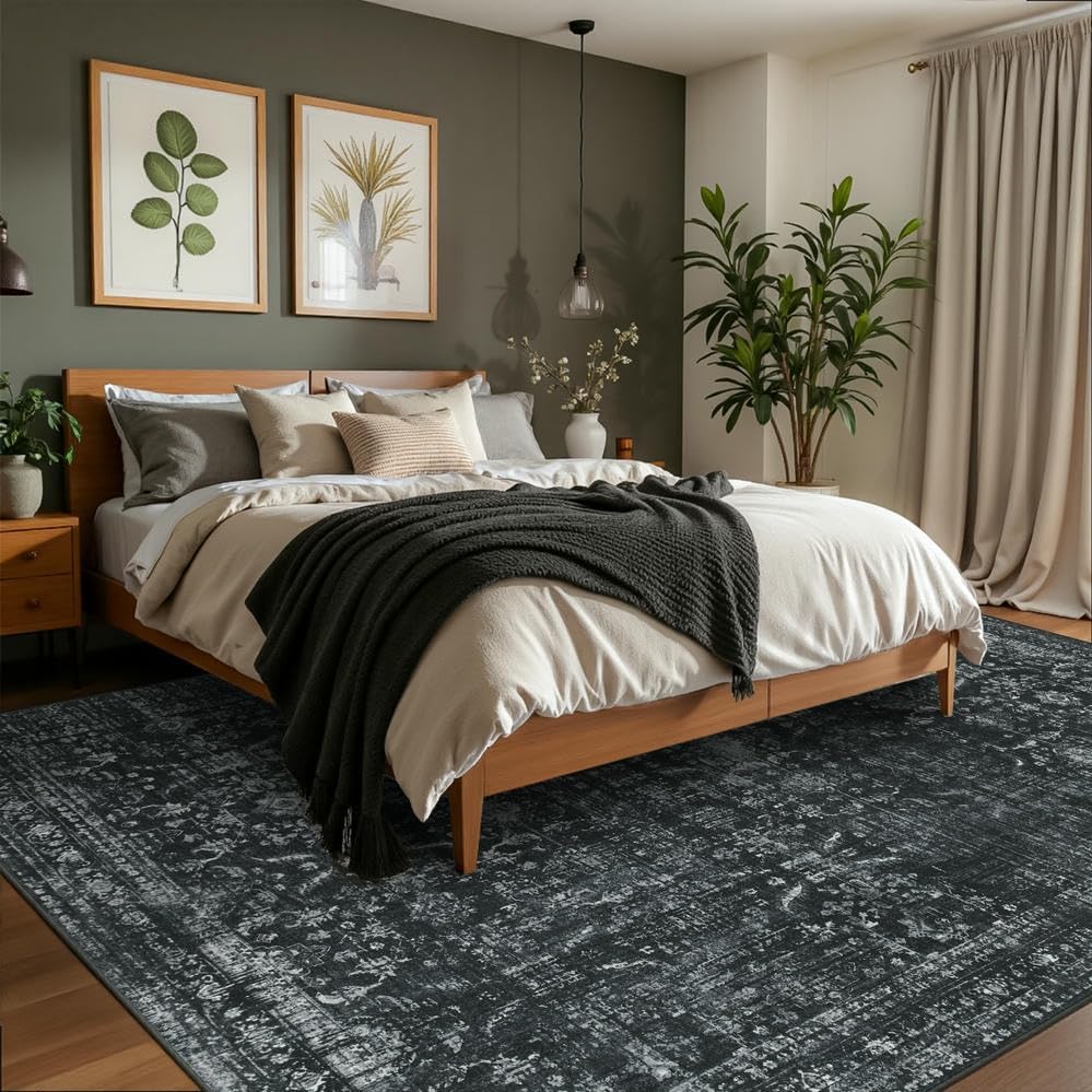 Rugxara Black Rug 5x7 Area Rugs Washable Rug for Living Room Bedroom