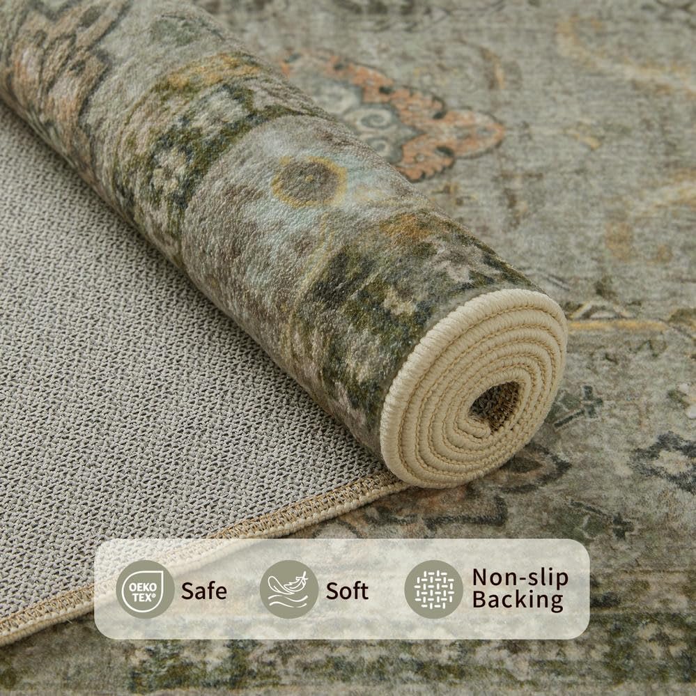 Rugxara 10x14 Area Rugs for Living Room Large Washable Rug, Olive Green