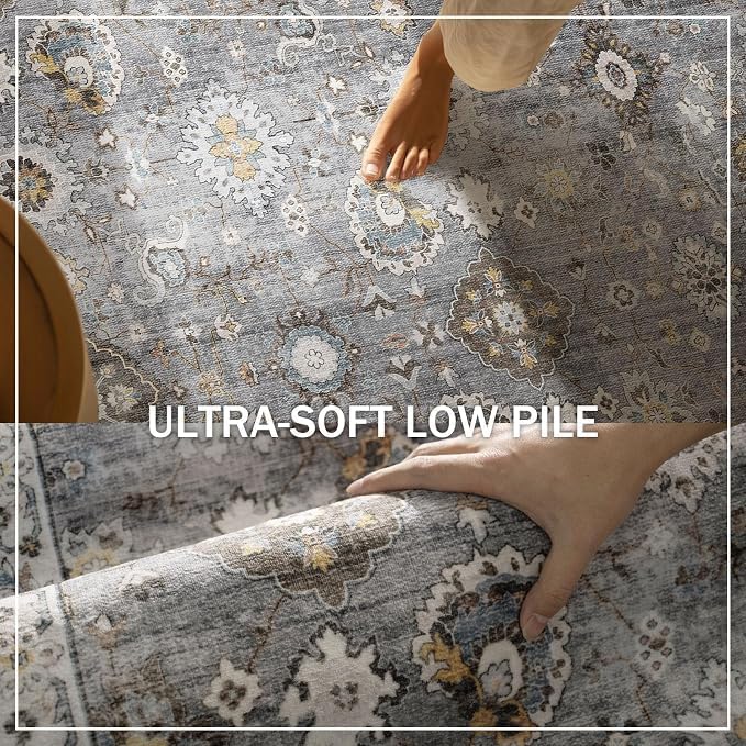 Machine Washable Rug for Living room: 8x10 Area Rugs Boho Vintage Rugs Stain Resistant Non Slip Low Pile Lightweight Soft Carpet for Bedroom Kitchen Dining Room Nursery Kids Room Farmhouse Home Office