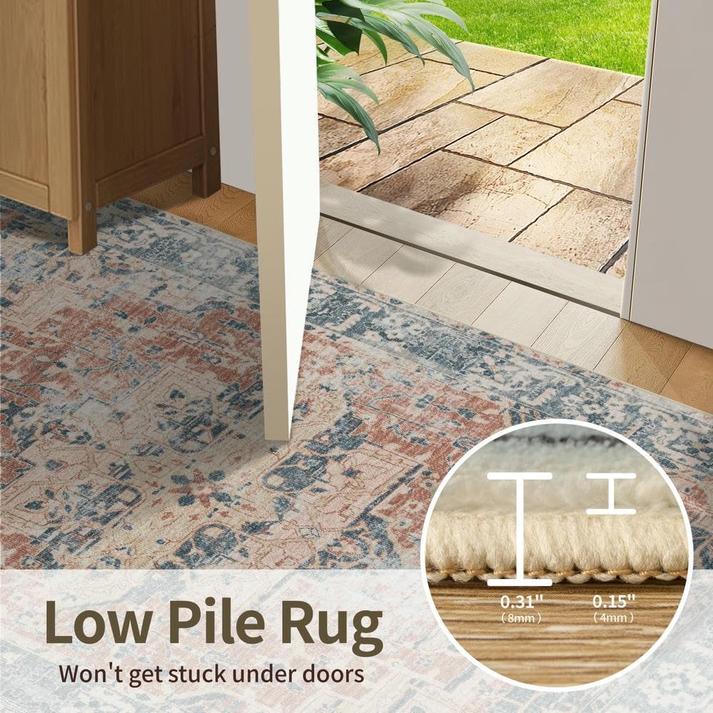 Rugxara 9x12 Area Rugs for Living Room Large Washable Rug, Coral Blue