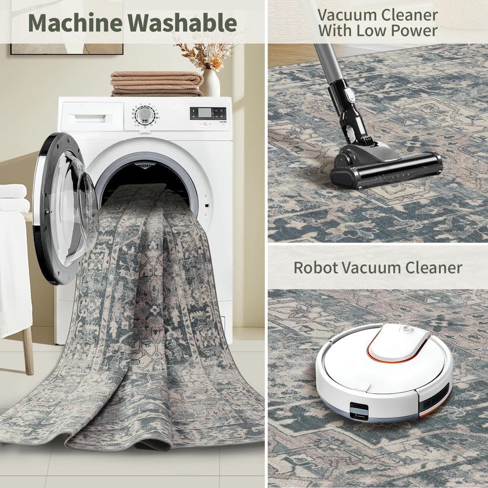 Rugxara 2x10 Washable Runner Rug for Hallway Kitchen Entryway, Taupe/Grey